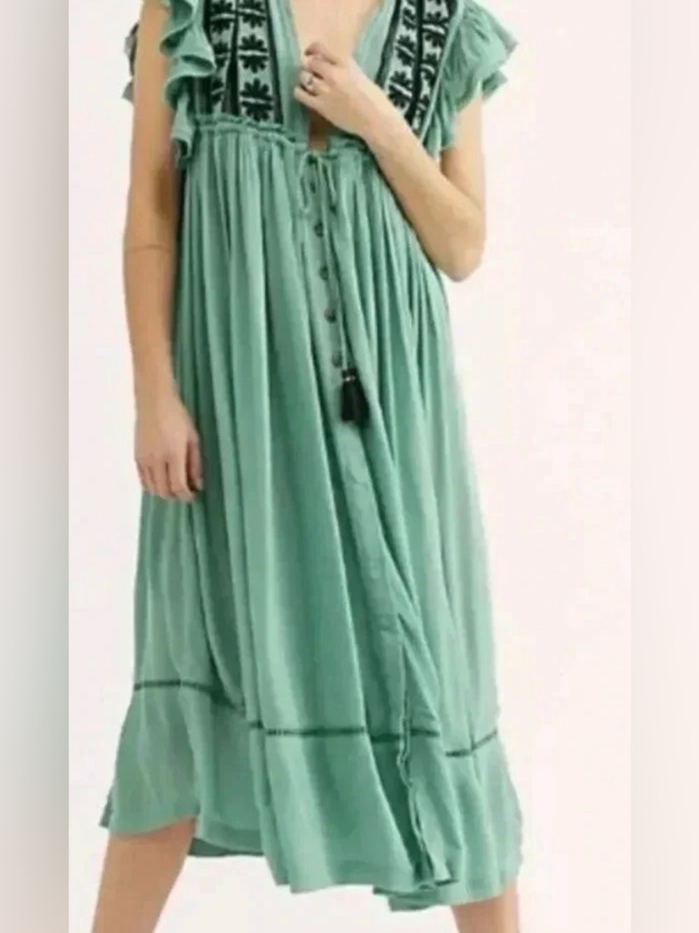 Free People Green Bali Will Wait For You Casual Maxi Dress Sz medium teal boho